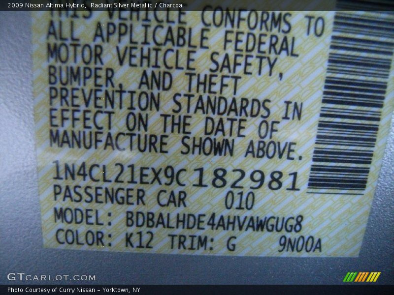 Radiant Silver Metallic / Charcoal 2009 Nissan Altima Hybrid