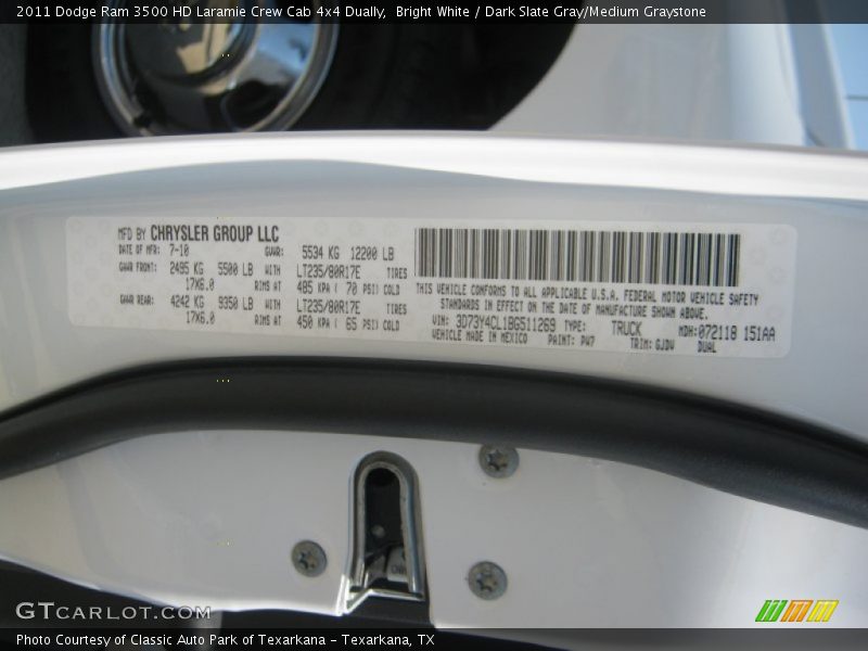 Bright White / Dark Slate Gray/Medium Graystone 2011 Dodge Ram 3500 HD Laramie Crew Cab 4x4 Dually