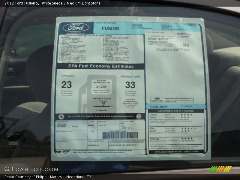  2012 Fusion S Window Sticker