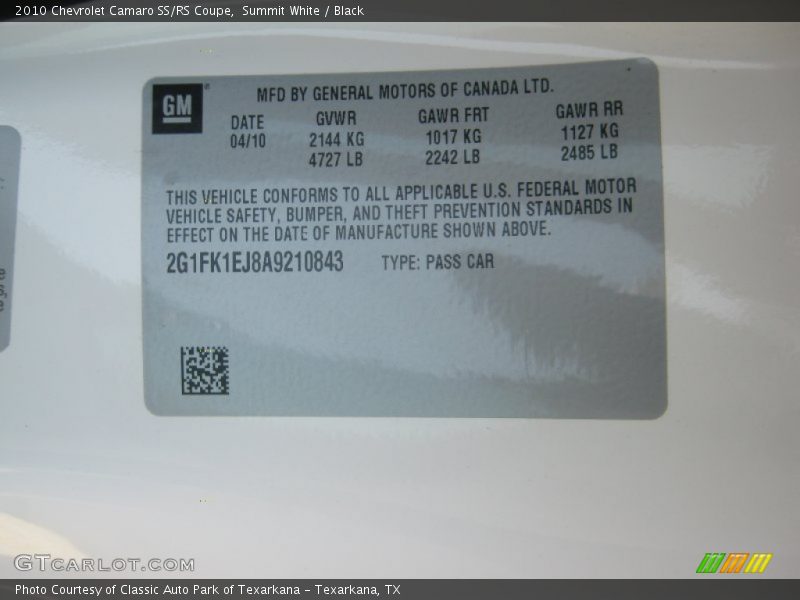 Summit White / Black 2010 Chevrolet Camaro SS/RS Coupe