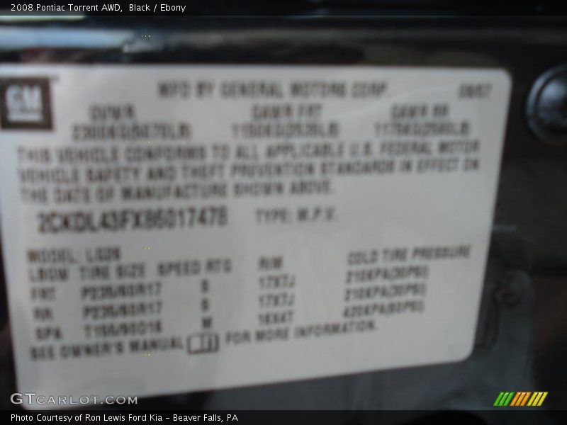 Black / Ebony 2008 Pontiac Torrent AWD