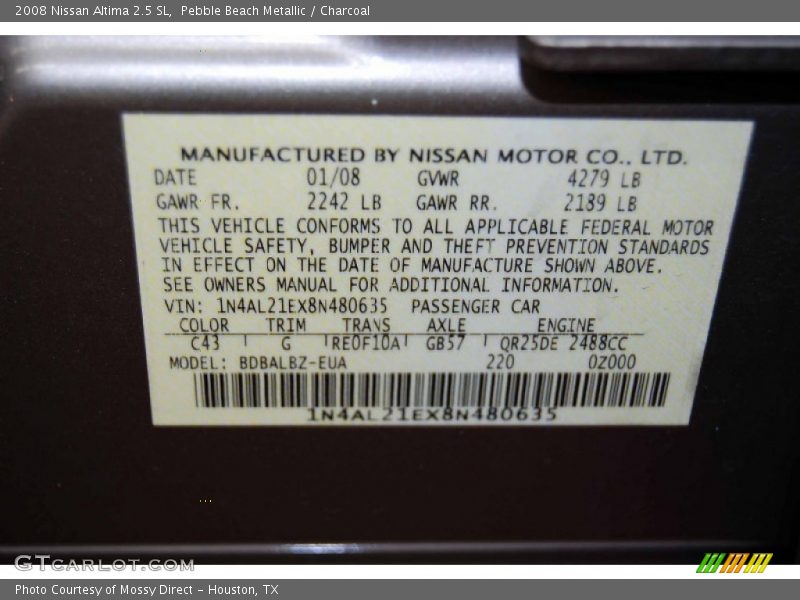 Pebble Beach Metallic / Charcoal 2008 Nissan Altima 2.5 SL