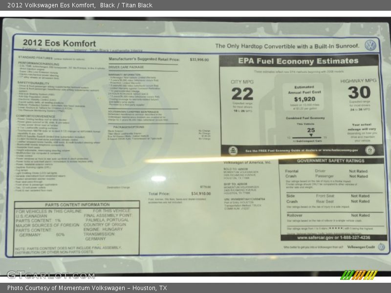 Black / Titan Black 2012 Volkswagen Eos Komfort
