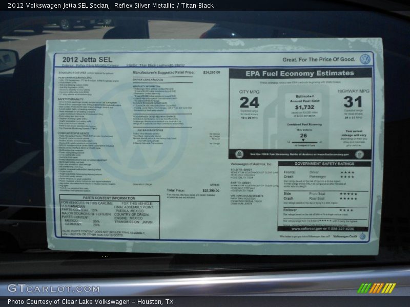  2012 Jetta SEL Sedan Window Sticker