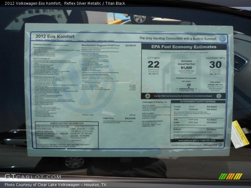 Reflex Silver Metallic / Titan Black 2012 Volkswagen Eos Komfort
