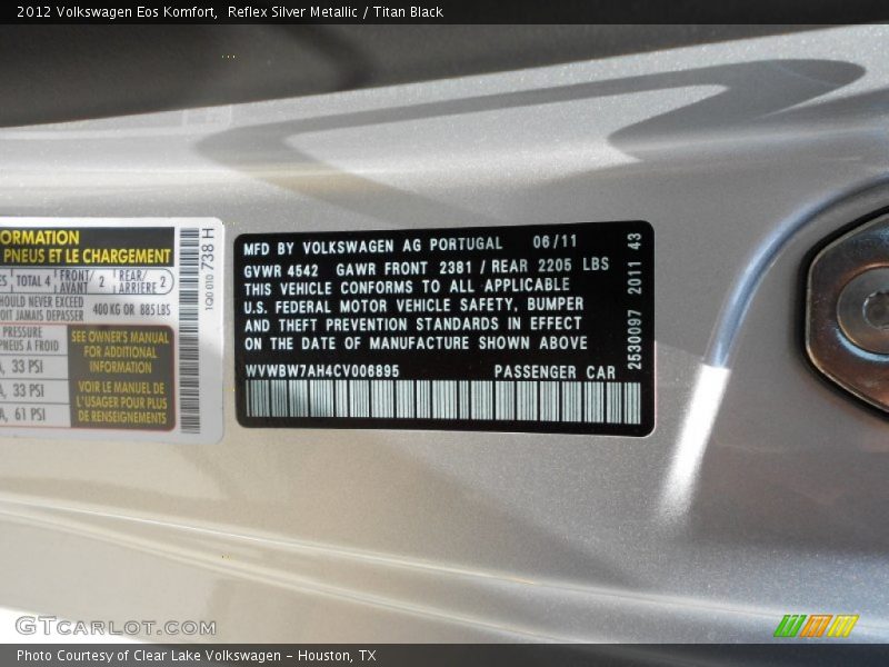 Reflex Silver Metallic / Titan Black 2012 Volkswagen Eos Komfort