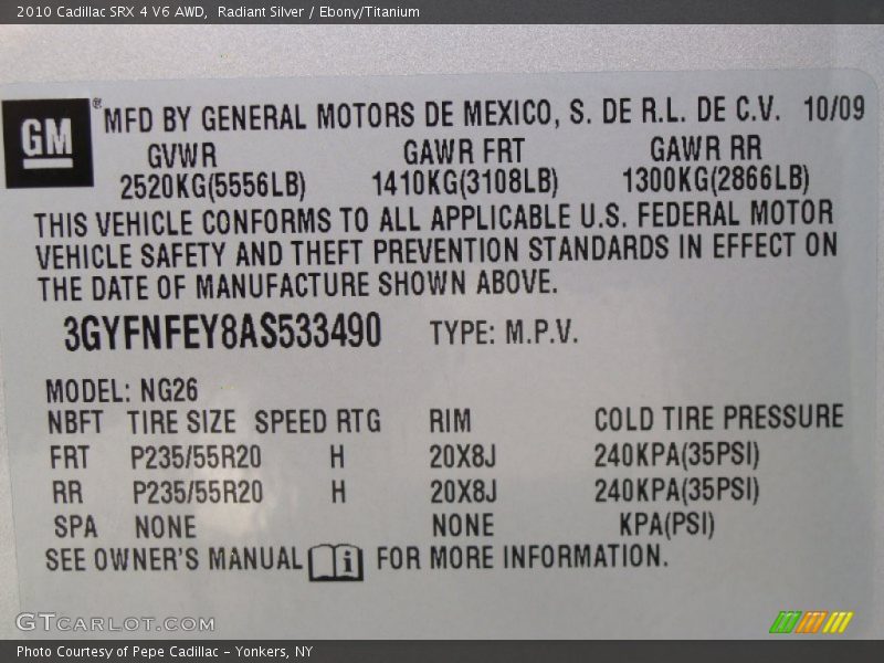 Radiant Silver / Ebony/Titanium 2010 Cadillac SRX 4 V6 AWD