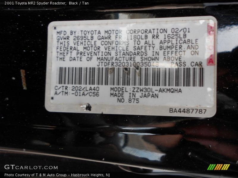 Black / Tan 2001 Toyota MR2 Spyder Roadster