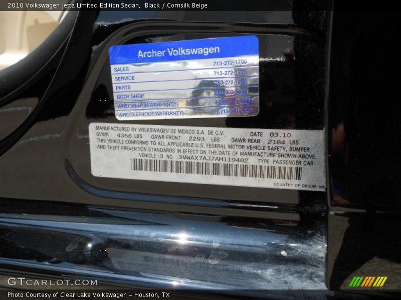 Black / Cornsilk Beige 2010 Volkswagen Jetta Limited Edition Sedan