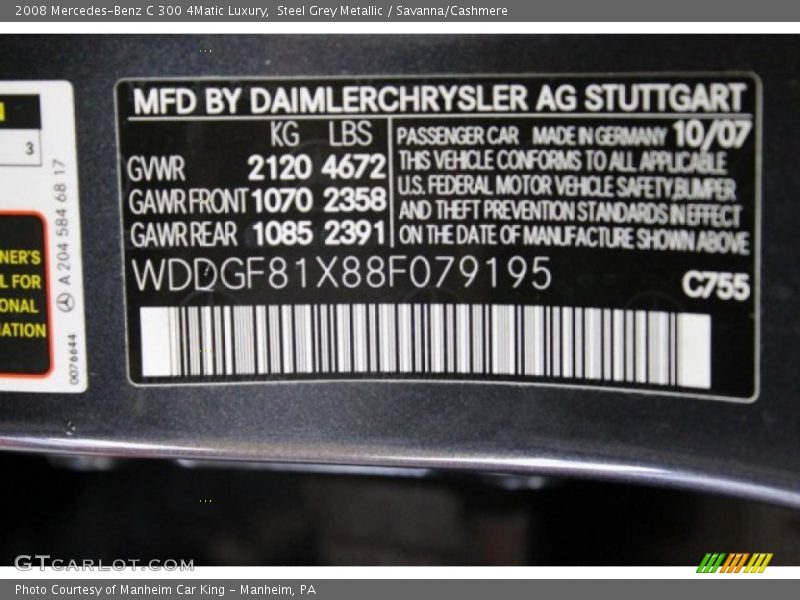 Steel Grey Metallic / Savanna/Cashmere 2008 Mercedes-Benz C 300 4Matic Luxury
