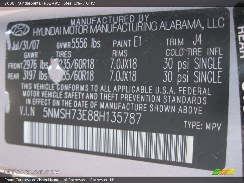 Steel Gray / Gray 2008 Hyundai Santa Fe SE 4WD