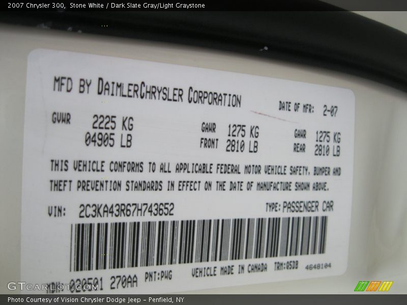Stone White / Dark Slate Gray/Light Graystone 2007 Chrysler 300