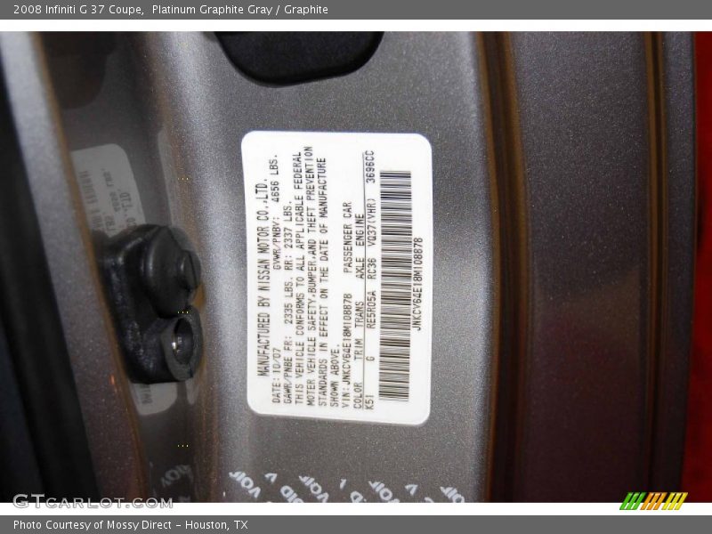 Platinum Graphite Gray / Graphite 2008 Infiniti G 37 Coupe