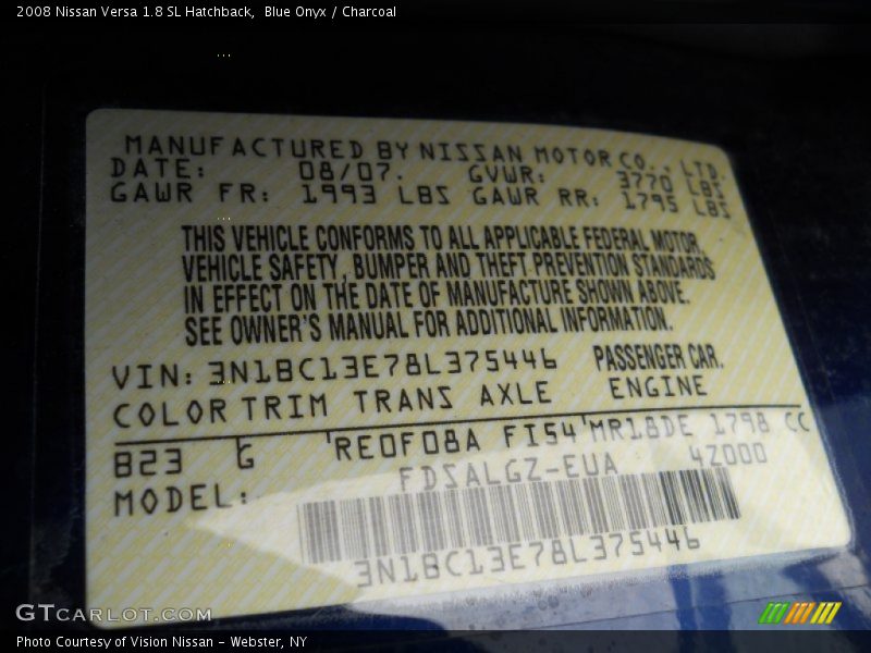 Blue Onyx / Charcoal 2008 Nissan Versa 1.8 SL Hatchback