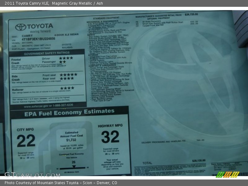 Magnetic Gray Metallic / Ash 2011 Toyota Camry XLE