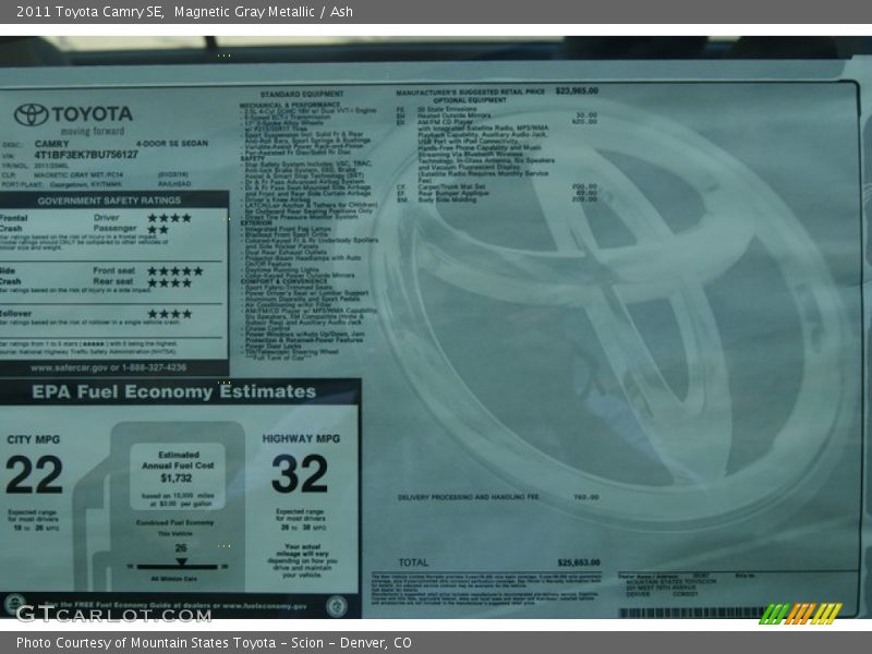 Magnetic Gray Metallic / Ash 2011 Toyota Camry SE