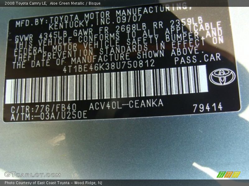 Aloe Green Metallic / Bisque 2008 Toyota Camry LE