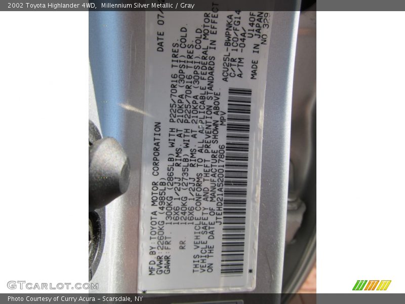 Millennium Silver Metallic / Gray 2002 Toyota Highlander 4WD