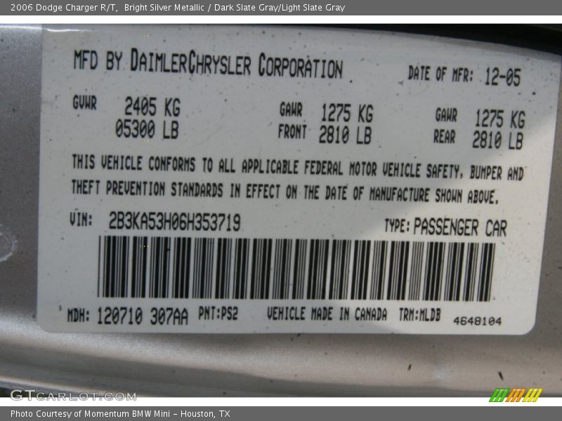 Bright Silver Metallic / Dark Slate Gray/Light Slate Gray 2006 Dodge Charger R/T