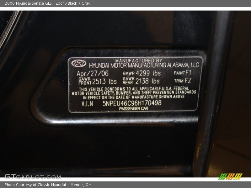 Ebony Black / Gray 2006 Hyundai Sonata GLS