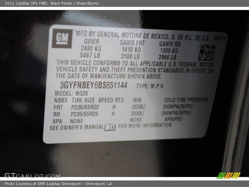 Black Raven / Shale/Ebony 2011 Cadillac SRX FWD