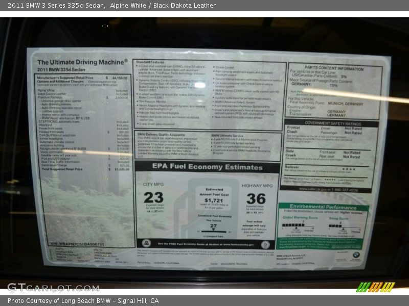 Alpine White / Black Dakota Leather 2011 BMW 3 Series 335d Sedan