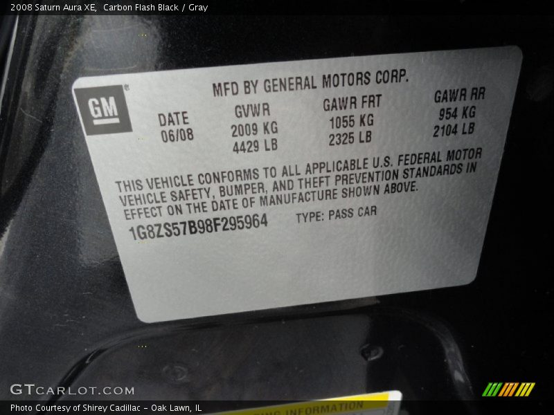 Carbon Flash Black / Gray 2008 Saturn Aura XE