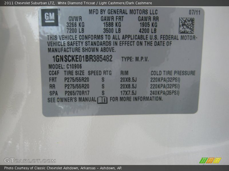 White Diamond Tricoat / Light Cashmere/Dark Cashmere 2011 Chevrolet Suburban LTZ