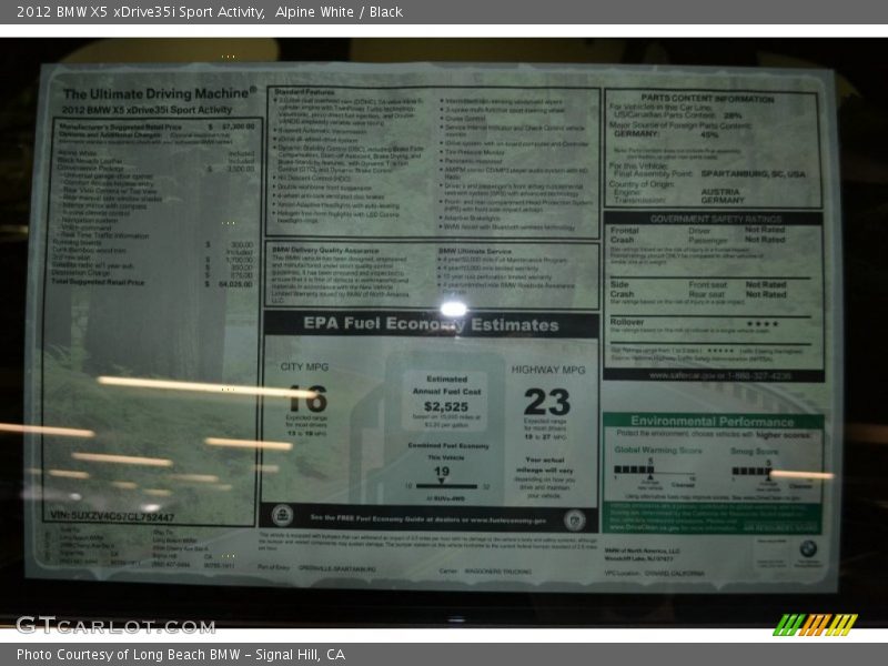  2012 X5 xDrive35i Sport Activity Window Sticker