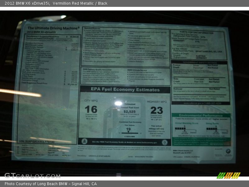  2012 X6 xDrive35i Window Sticker
