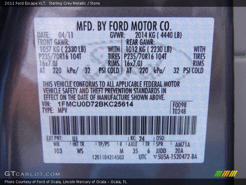 Sterling Grey Metallic / Stone 2011 Ford Escape XLT