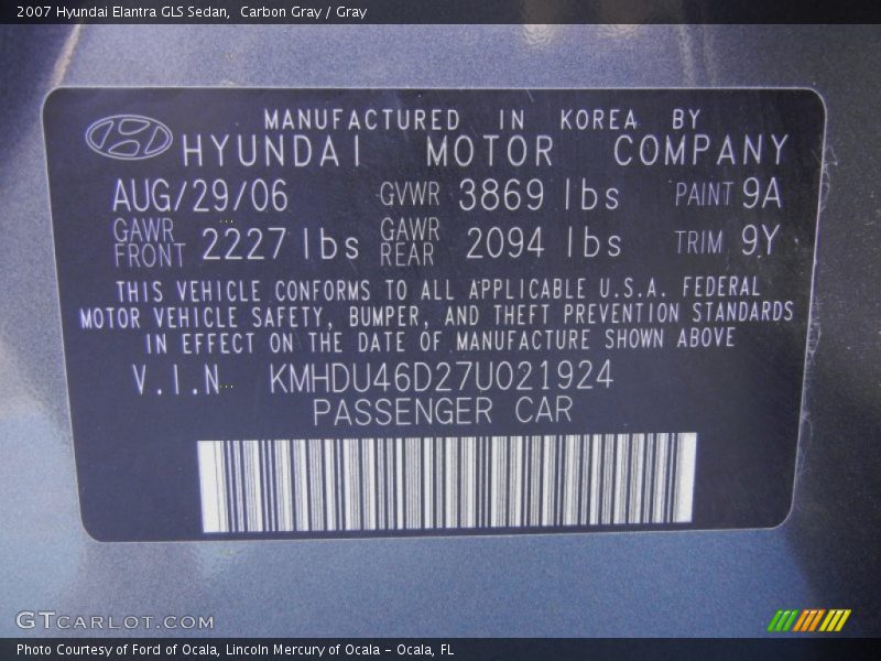 Carbon Gray / Gray 2007 Hyundai Elantra GLS Sedan