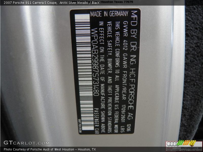 Arctic Silver Metallic / Black 2007 Porsche 911 Carrera S Coupe