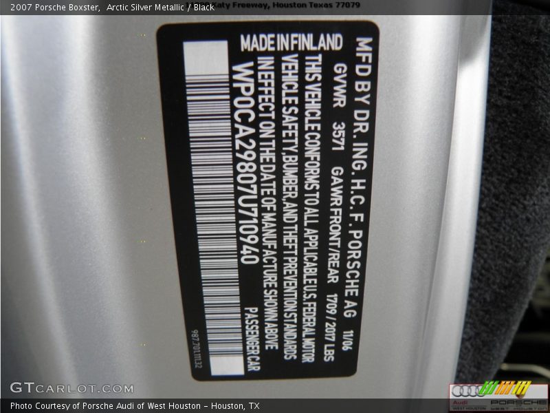 Arctic Silver Metallic / Black 2007 Porsche Boxster