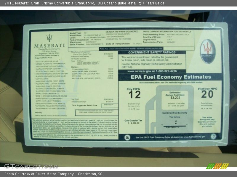  2011 GranTurismo Convertible GranCabrio Window Sticker