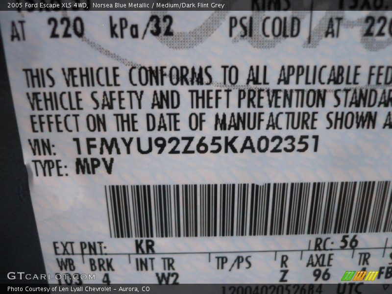 Norsea Blue Metallic / Medium/Dark Flint Grey 2005 Ford Escape XLS 4WD