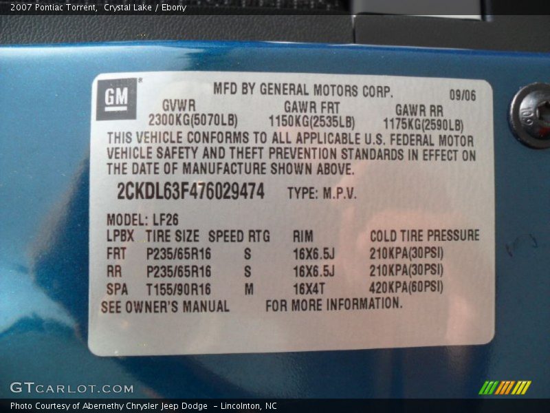 Crystal Lake / Ebony 2007 Pontiac Torrent