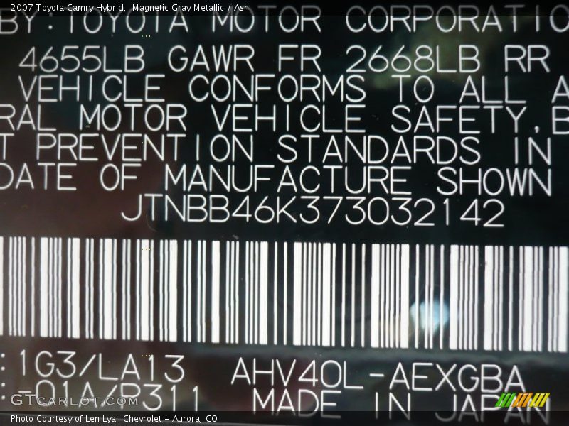 Magnetic Gray Metallic / Ash 2007 Toyota Camry Hybrid