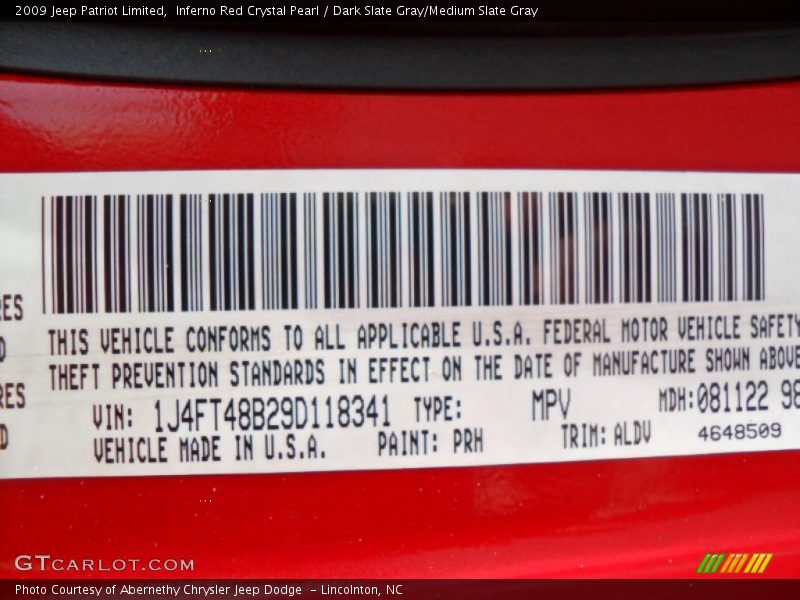 Inferno Red Crystal Pearl / Dark Slate Gray/Medium Slate Gray 2009 Jeep Patriot Limited