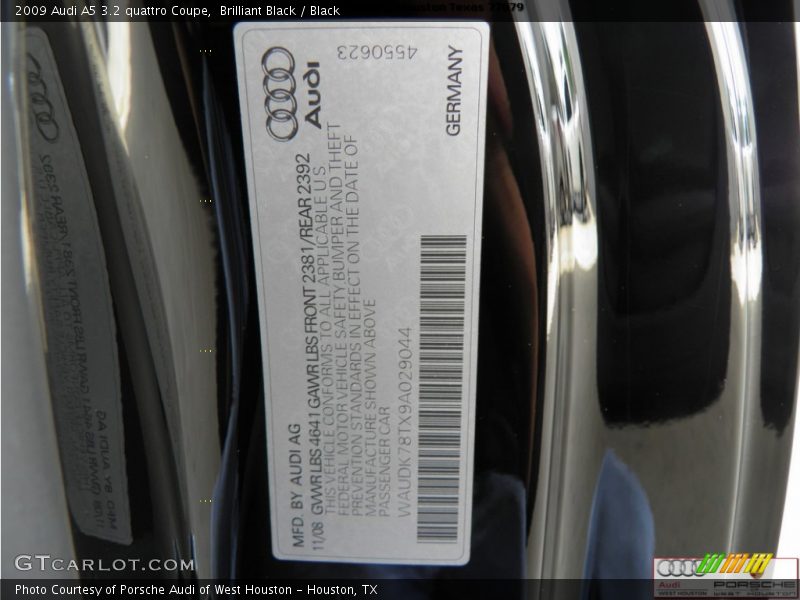 Brilliant Black / Black 2009 Audi A5 3.2 quattro Coupe