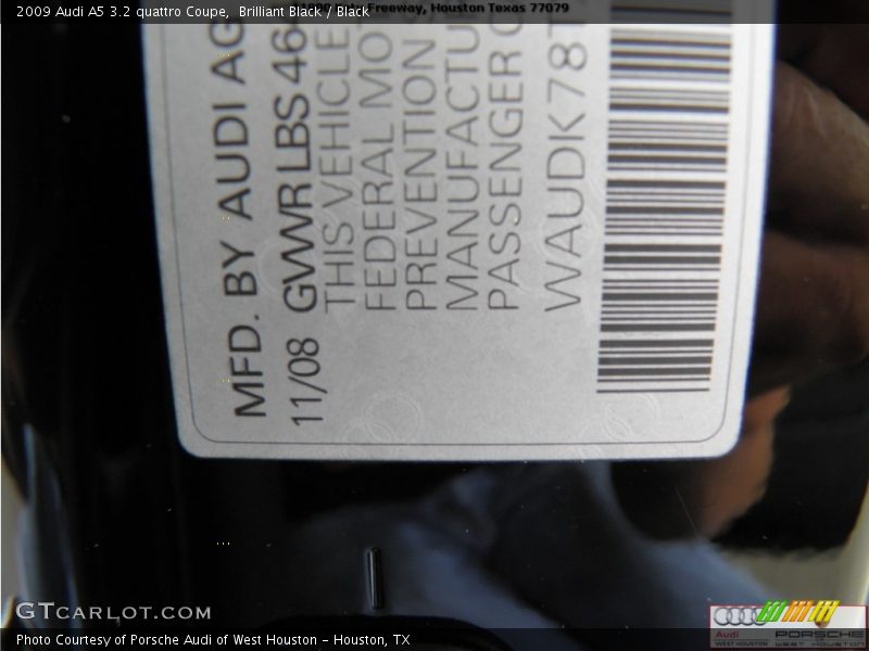 Brilliant Black / Black 2009 Audi A5 3.2 quattro Coupe