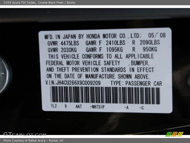 Crystal Black Pearl / Ebony 2009 Acura TSX Sedan