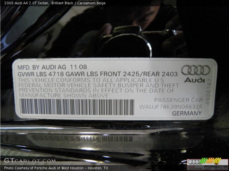 Brilliant Black / Cardamom Beige 2009 Audi A4 2.0T Sedan