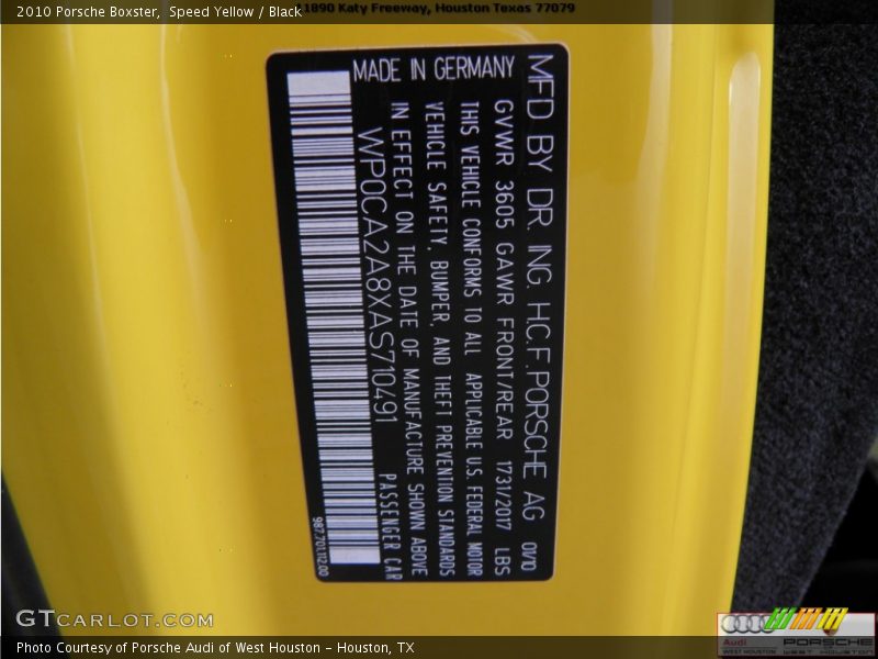 Speed Yellow / Black 2010 Porsche Boxster