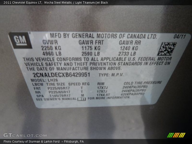 Mocha Steel Metallic / Light Titanium/Jet Black 2011 Chevrolet Equinox LT