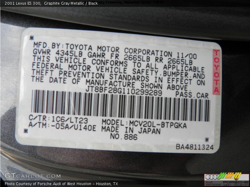 Graphite Gray Metallic / Black 2001 Lexus ES 300