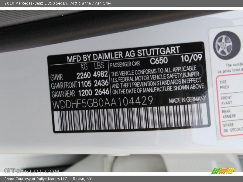 Arctic White / Ash Gray 2010 Mercedes-Benz E 350 Sedan