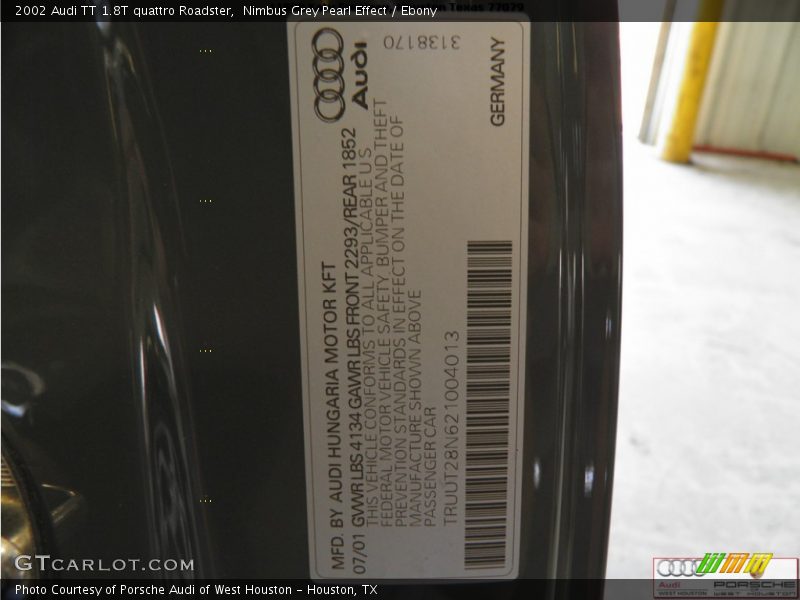 Nimbus Grey Pearl Effect / Ebony 2002 Audi TT 1.8T quattro Roadster