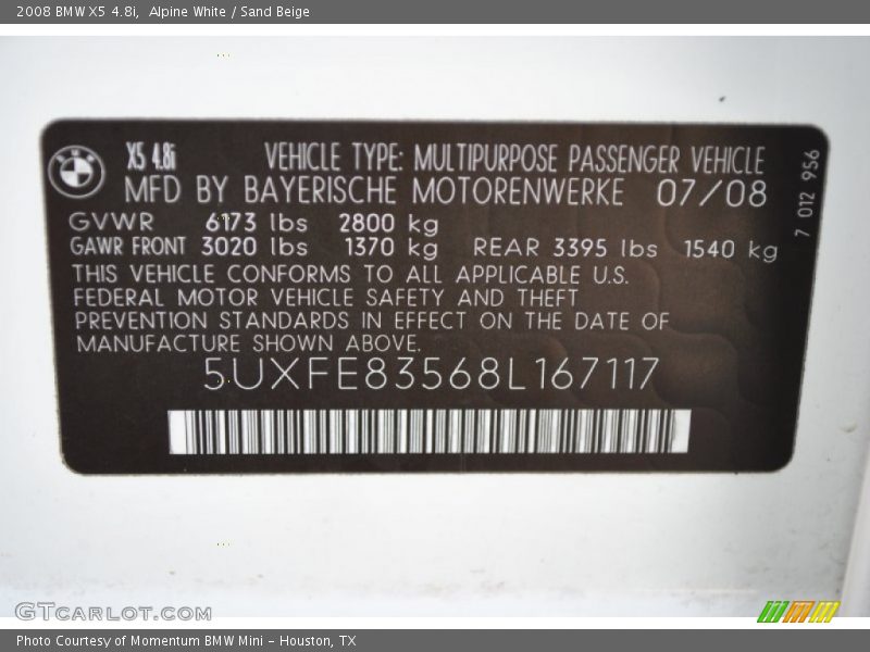 Alpine White / Sand Beige 2008 BMW X5 4.8i