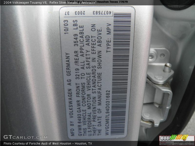 Reflex Silver Metallic / Anthracite 2004 Volkswagen Touareg V8